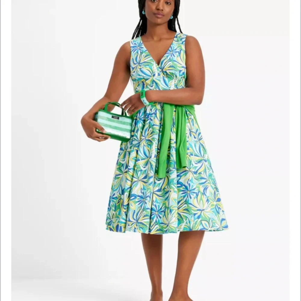 Kate Spade Anemone Floral Amelia Dress  Blue Green Sleeveless Pleated Size US 8 - Picture 5 of 14